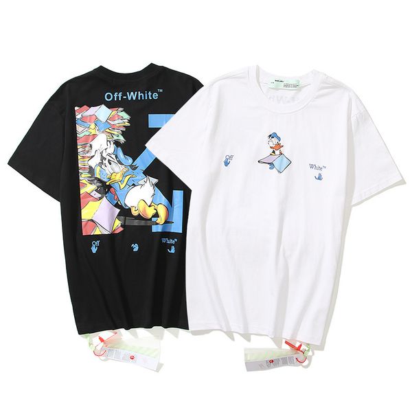 

fashion t shirt off brand white co branded cartoon arrow short sleeve street hip hop high loose tee, White;black