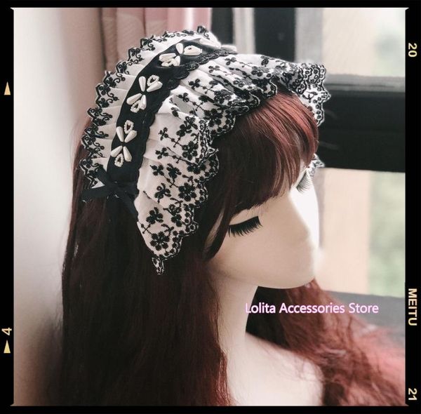 

party masks maid black white totem embroidery headband gothic lolita retro punk pearl lace fairy handmade hair band bnt hairpin