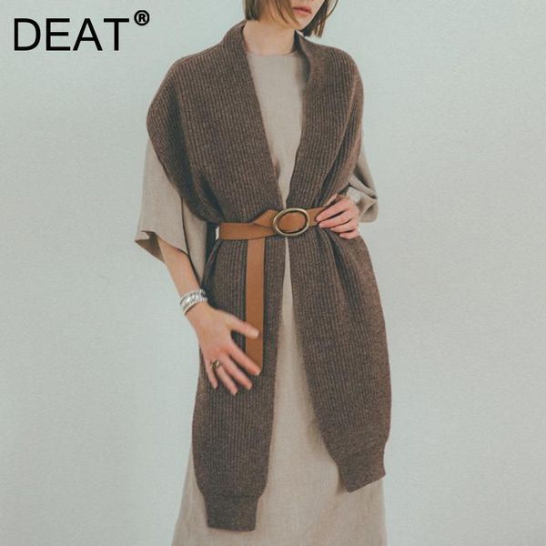 

women's vests deat 202 women fashion loose shawl solid color two-button multi-wear sleeveless knitted vest autumn and winter 7e2720, Black;white