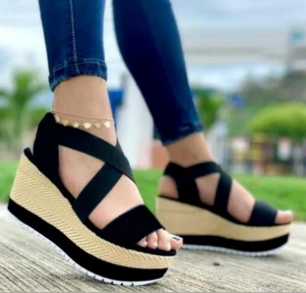 

wedges fabric women party fashion low heels sandals pumps sandalias mujer sapato feminino plus size shoes woman sf0337, Black