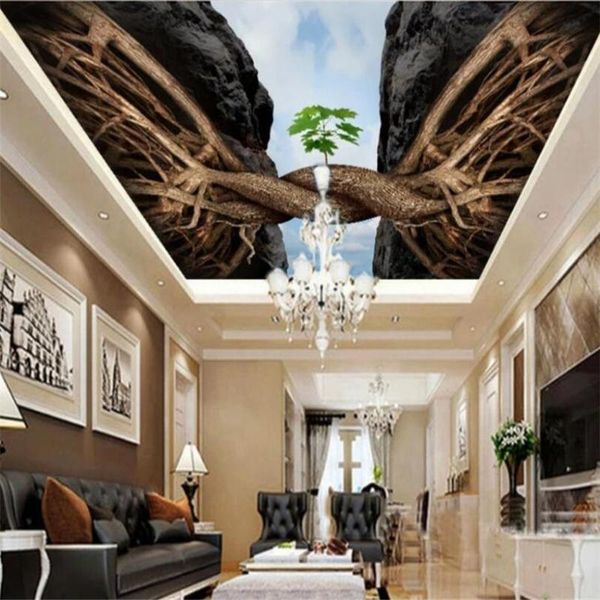 

wallpapers custom wallpaper 3d murals cliff twisted big tree root zenith ceiling mural wall paper home decor living room bedroom