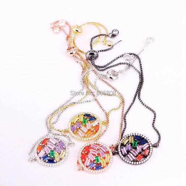 

charm bracelets 6pcs zyz-b5189 colorful zirconia connector for women pave cz bracelet mix color jewelry, Golden;silver