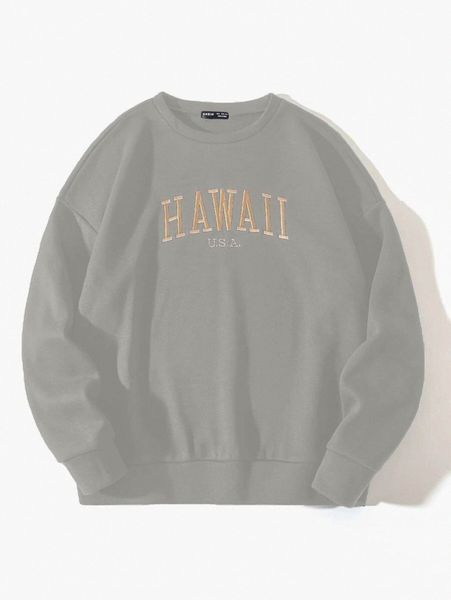 

letter embroidery drop shoulder thermal sweatshirt 50wv#, White;black