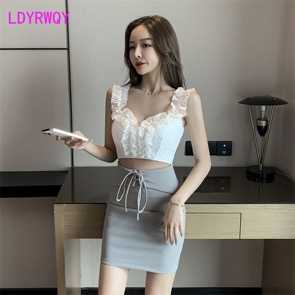 

ldyrwqy summer of one character shoulder deep v low breast wrap hip temperament backless lace mosaic female sheath dress 210416, Black;gray