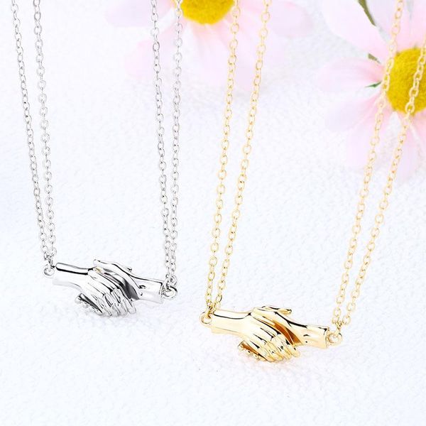 

pendant necklaces 2pcs hold hands magnetic couple necklace lovers hand in for women men fashion jewelry accessories gifts, Silver