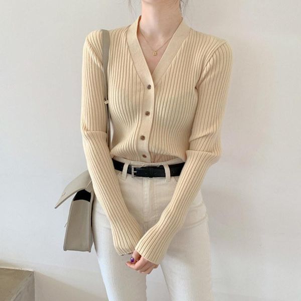 

women's knits & tees sweater coat women's black autumn winter 2021 bottom v-neck chic knitted cardigan, White