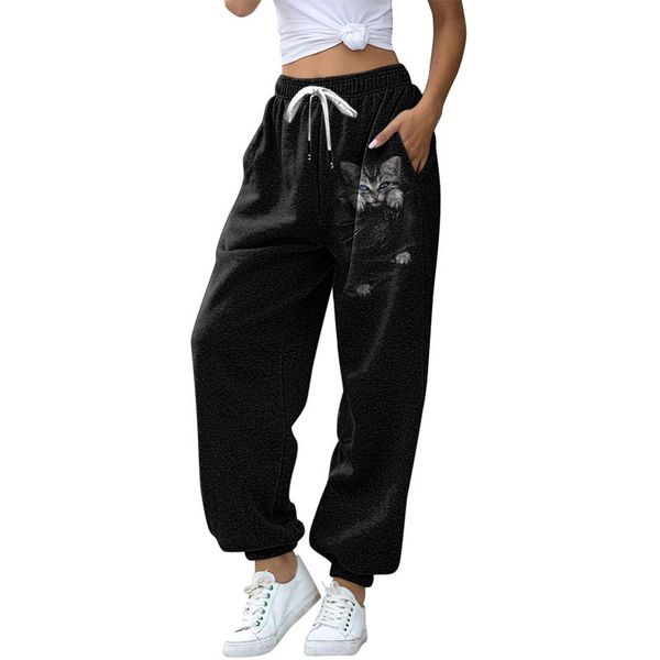

women's pants & capris harajuku women sweat pant patchwork cartoon print trousers jogger 2021 drawstring cargo streetwear casual sweatp, Black;white