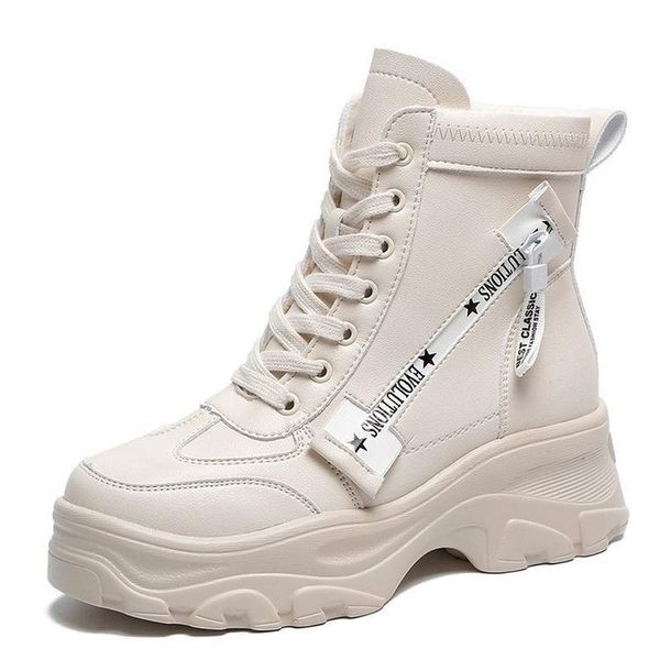 

boots 2021 autumn winter increase ankle shoes women plus velvet snow warm round head casual, Black