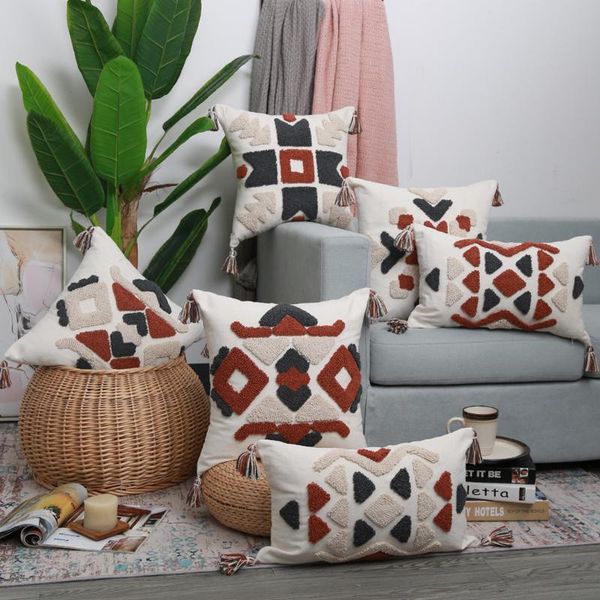 

cushion/decorative pillow boho style cushion cover tufted throw tassles ethnic gemometric embroidery home decor bed sofa decoration 45*45cm