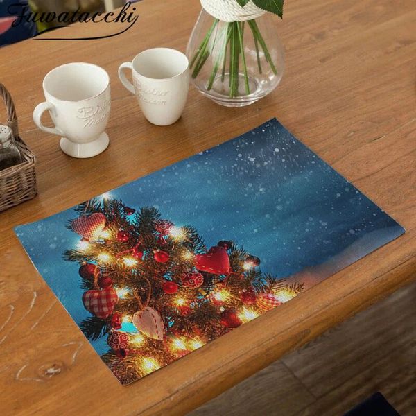 

mats & pads fuwatacchi christmas style placemat dining table mat drink cotton linen polyester bowl cup decor