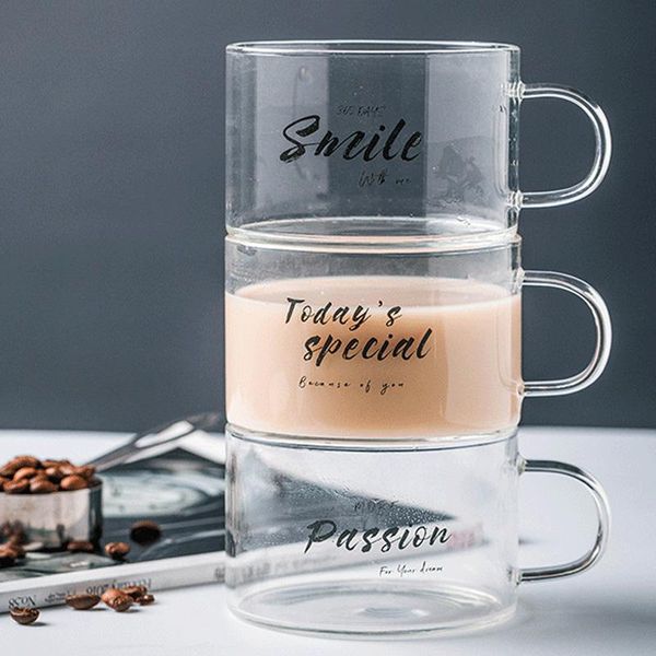 

wholesale 500ml creative transparent alphabet large hander glass mug office house dessert oatmeal breakfast water wine glasses