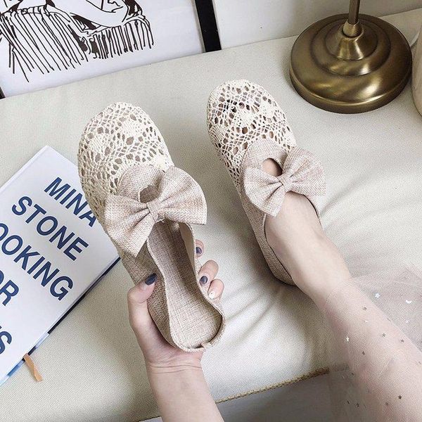 

cover toe shoes fretwork heels woman's slippers loafers lace low slides butterfly-knot fashion 2021 flat luxury basic rubber cot, Black