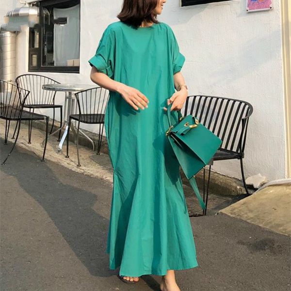 

summer elegant women's long mermaid dress high waist o-neck korean style chic loose casual dresses female qv7680 210510, Black;gray