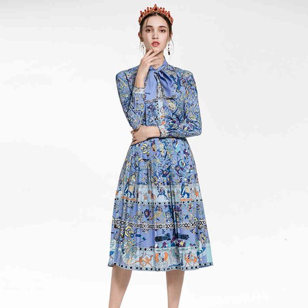 

dress retro-printed seqinyy set early fall fashion high street long-shirt + knee-to-line skirt blue suit woman, White