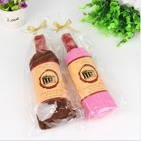 

towel creative red wine bottle shape gift present soft cotton face wedding home decoration