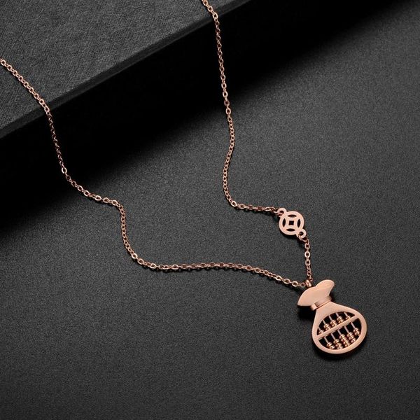 

lucky bag abacus stainless steel necklace women's non-fading rose gold clavicle chain jewelry pendant necklaces, Silver
