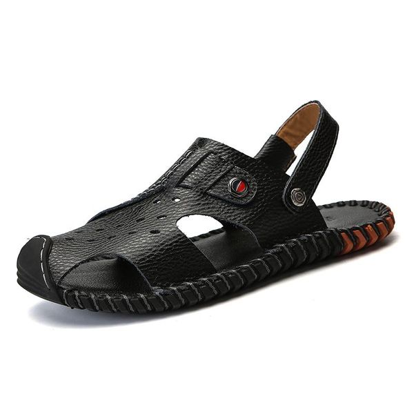 

sandals piel sandalen summer sandalias da hombre masculina sandalle v sandal shoes sandale heren slide roman genuine cuero men, Black