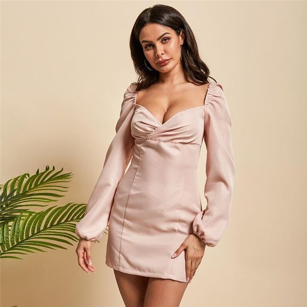 

casual dresses 2021 summer women mini off shoulder strapless solid pink elegant backless long sleeve with zippers wrap dress, Black;gray