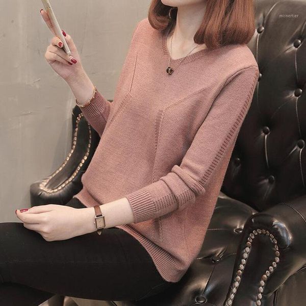 

autumn winter fashion women sweater solid korean v-neck loose knit pullover female long sleeve jumper women's sweaters, White;black