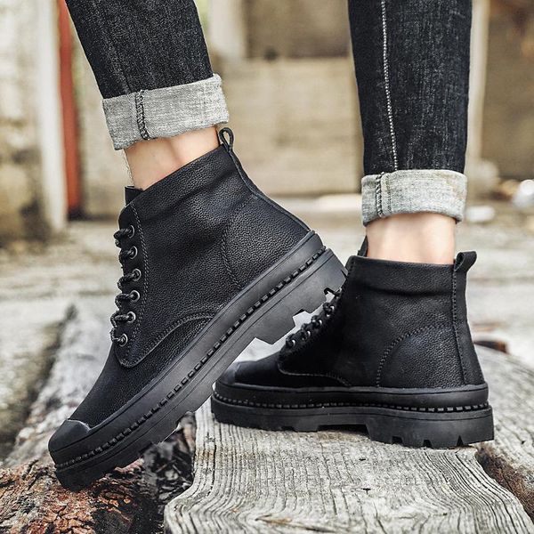 

boots black work man sneakers 2021 boty dress breathable spring sport casuales slip for mens genuine casual leather de men fashion on