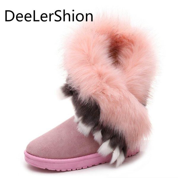 

women warm cotton boots for woolen fluff plush snow tassel women's winter student fur boot 42, Black