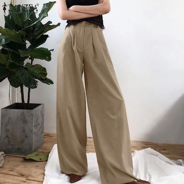 

women's pants & capris women summer high waist pant 2022 casual plus size pantalon palazzo work ol long wide leg trouser solid straig, Black;white
