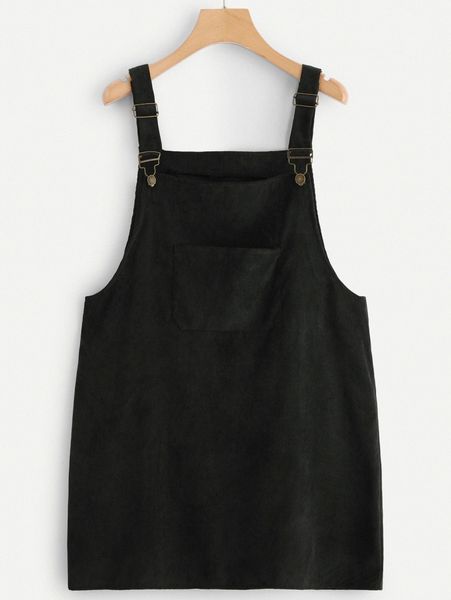 

plus pocket front cord overall dress g4qf#, Black