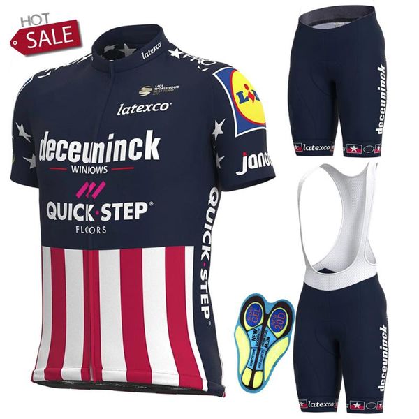 

men quick step usa cycling jersey clothing set road bike shirt wear bicycle bib shorts mtb maillot culotte racing sets, Black;blue