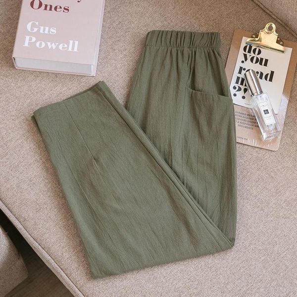 

women's pants & capris harajuku leisure cotton linen solid color calf length office elastic waist trousers spring mujer pantalones, Black;white