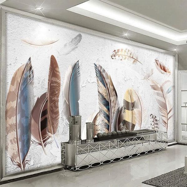 

custom po wallpaper 3d nordic retro hand-painted feather living room sofa background wall decorative painting papel de parede wallpapers