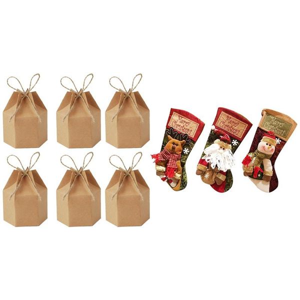 

pcs kraft paper candy box & 3 christmas sock gift wrap