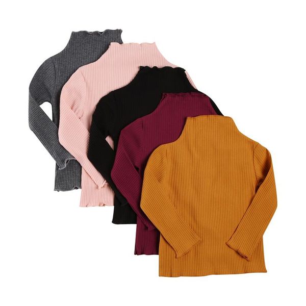 

t-shirts kids , girls solid color stand collar long sleeve pullover blouse for spring fall, yellow/black/wine red/pink/gray, Blue