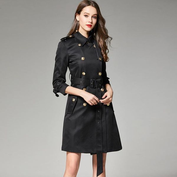 

women's trench coats 2021 spring long coat women fashion classic double breasted belt casual business outerwear, Tan;black
