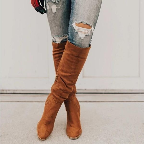 

boots high heel 2021 women's autumn and winter thick over knee shoes, Black