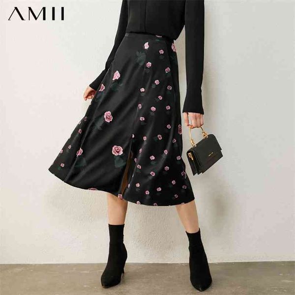 

minimalism autumn fashion women's skirt causal printed high waist aline calf-length female 12030575 210527, Black