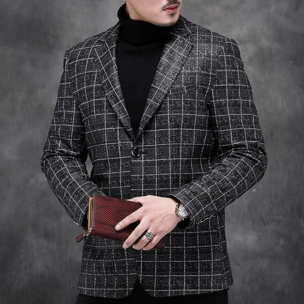 

men genuine leather short coat autumn luxury business casual blazer oversize long sleeve slim plaid suit jacket outwear men's suits & b, White;black