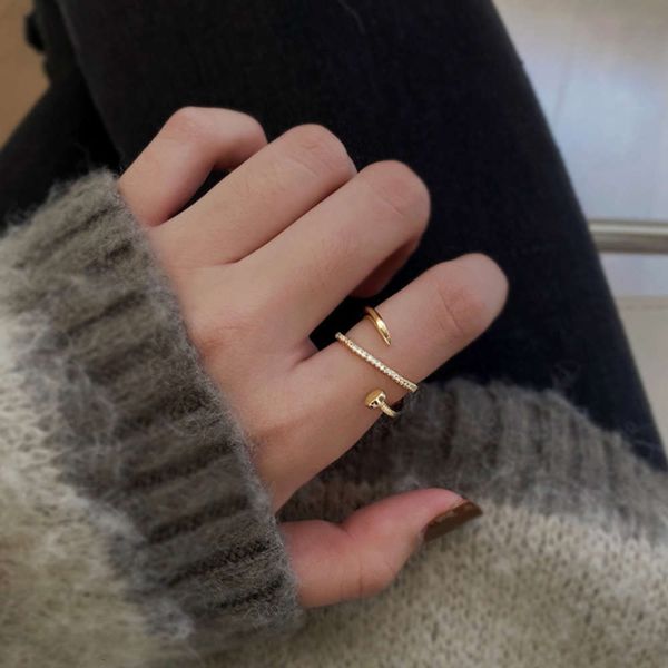 

advanced feeling nail fashionable personality light luxury cold wind minority mouth adjustable index finger ring, Black
