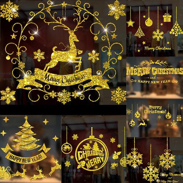 

christmas decorations window sticker gold static stickers wallpaper glass 2022 xmas party supplies