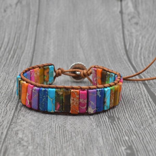 

tennis vintage leather bracelets seven color natural stone wrap woven multilayer boho bracelet handmade jewelry dropship, Golden;silver