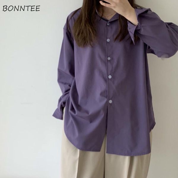 

women's blouses & shirts women trendy solid korean style purple simple loose single breasted womens casual harajuku students 2021 sprin, White