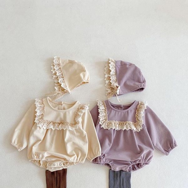 

rompers 2021 autumn baby clothes ruffle todder girl one piece infant bodysuit with hat boys, Blue