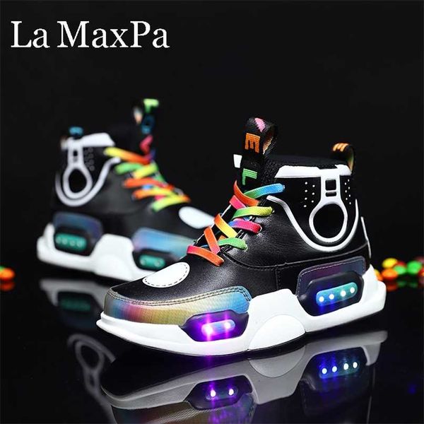 Crianças Usb Charge Colorido LED Back Light Sapatos Malha Meninas Flash Luminosas Sapatilhas Meninos Brilhantes Sapatilhas Crianças Sapatos 211022