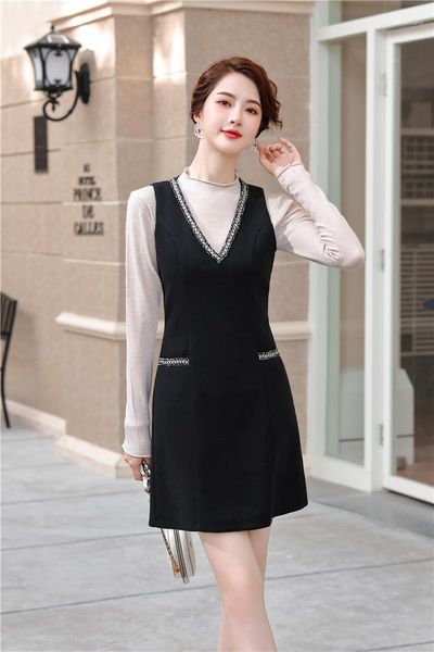 

casual dresses novelty sleeveless dress medium length temperament professional formal occasion work bottoming vest plus size, Black;gray