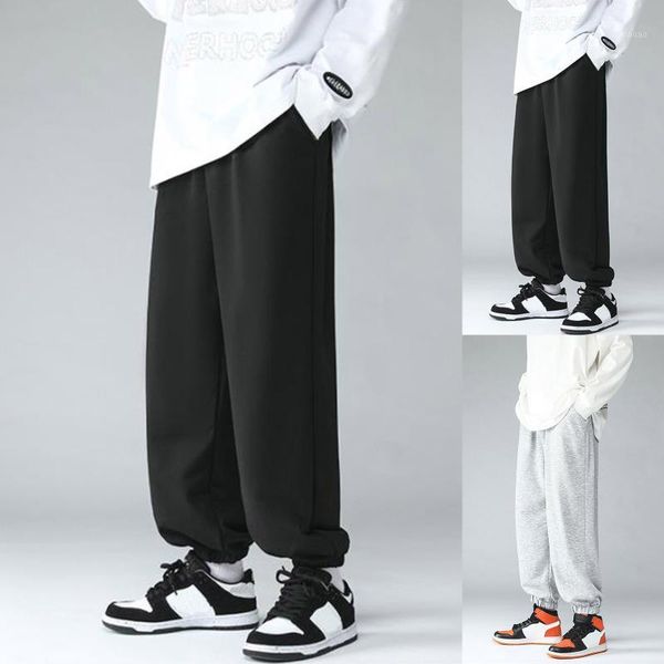 

men's pants spring summer autumn casual loose sports elastic lace-up trousers ankle-length tight feet harlan, Black
