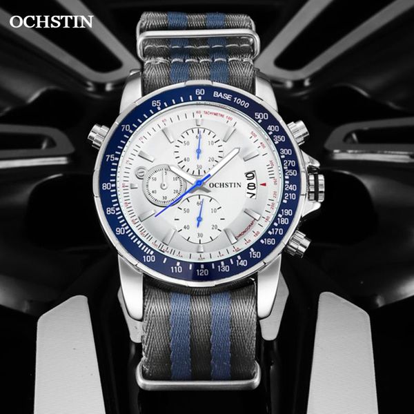

wristwatches ochstin mens watch military for men sports chronograph waterproof nylon leather quartz male clock 2021, Slivery;brown