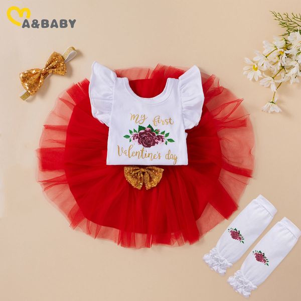 

3-12m valentines day baby girl outfits toddler born infant girls letter flower romper red skirts leg warmer headband 210515, White