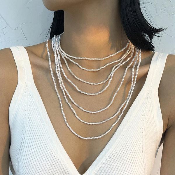

chokers multilayer imitation pearl beaded chains choker necklaces for women fashion short collar clavicle necklace wedding bride jewelry, Golden;silver