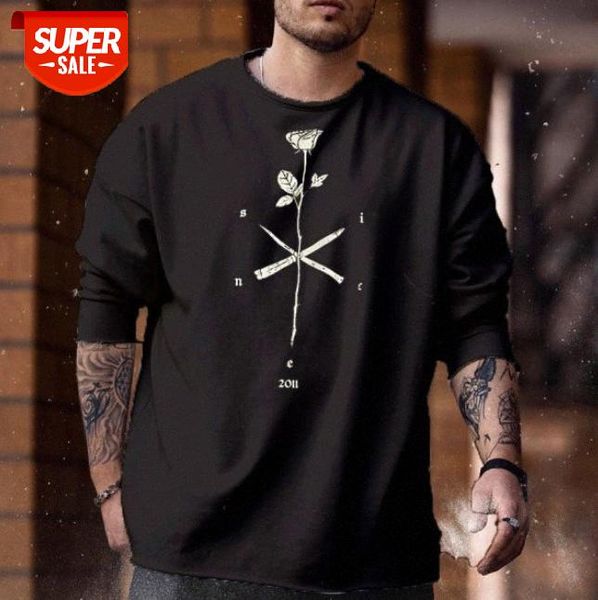 

printed casual men's sweater loose #hd2x, Black