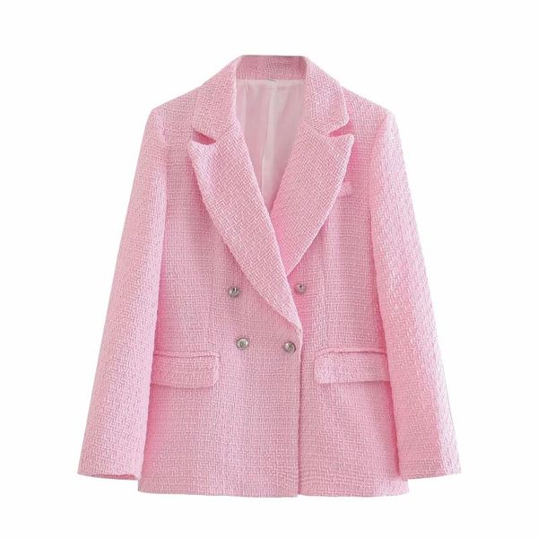 

women's suits & blazers women slim pink plaid texture blazer jacket female notched collar double breasted pocket chic office lady casua, White;black
