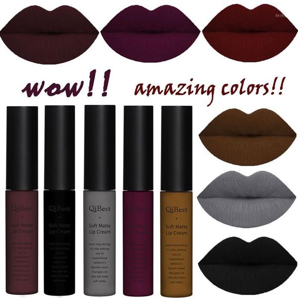

brand waterproof matte nude lipstick lipkit pigment dark red black long lasting lip gloss lot women makeup1
